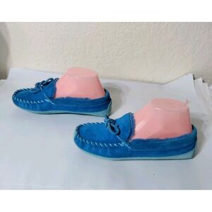 LL BEAN Kids Wicked Good SLIPPERS Blue Suede Size 4